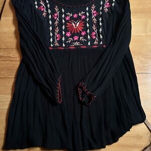 Bila Black Top with Pink Floral Embroidery